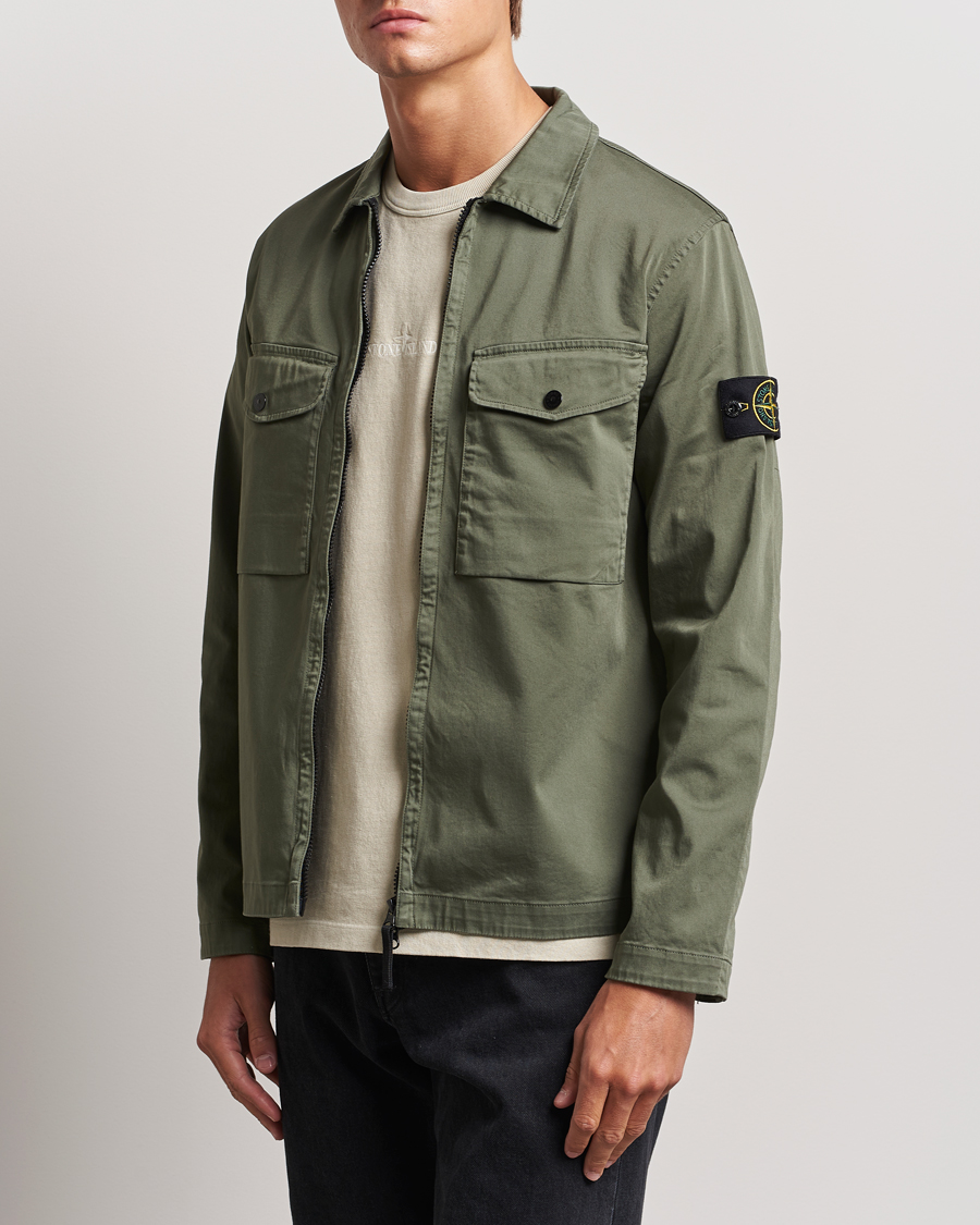 Homme | Chemises | Stone Island | Garment Dyed Cotton Zip Overshirt Musk