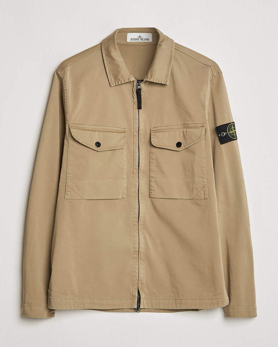 Homme | Chemises | Stone Island | Garment Dyed Cotton Zip Overshirt Biscuit