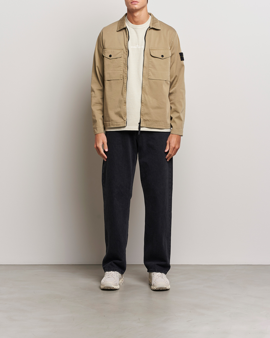 Homme | Chemises | Stone Island | Garment Dyed Cotton Zip Overshirt Biscuit