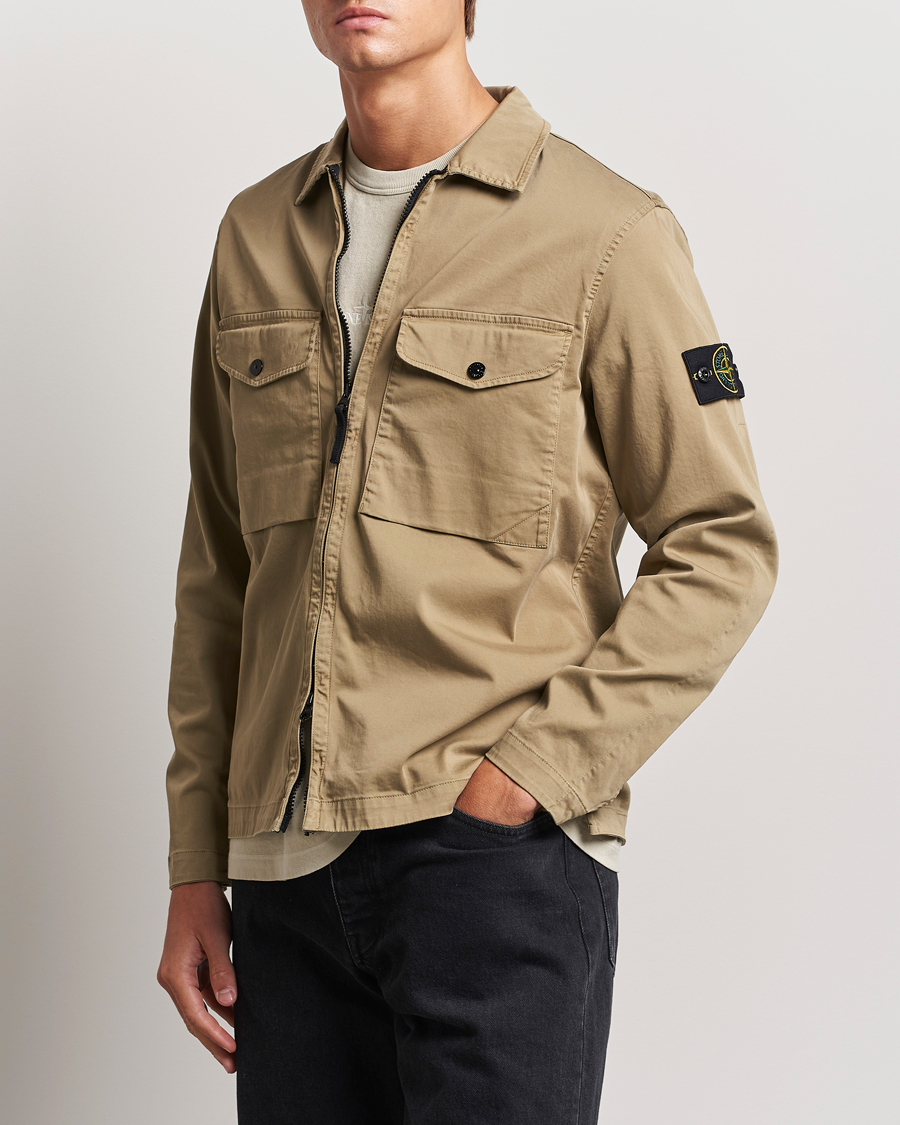 Homme | Chemises | Stone Island | Garment Dyed Cotton Zip Overshirt Biscuit