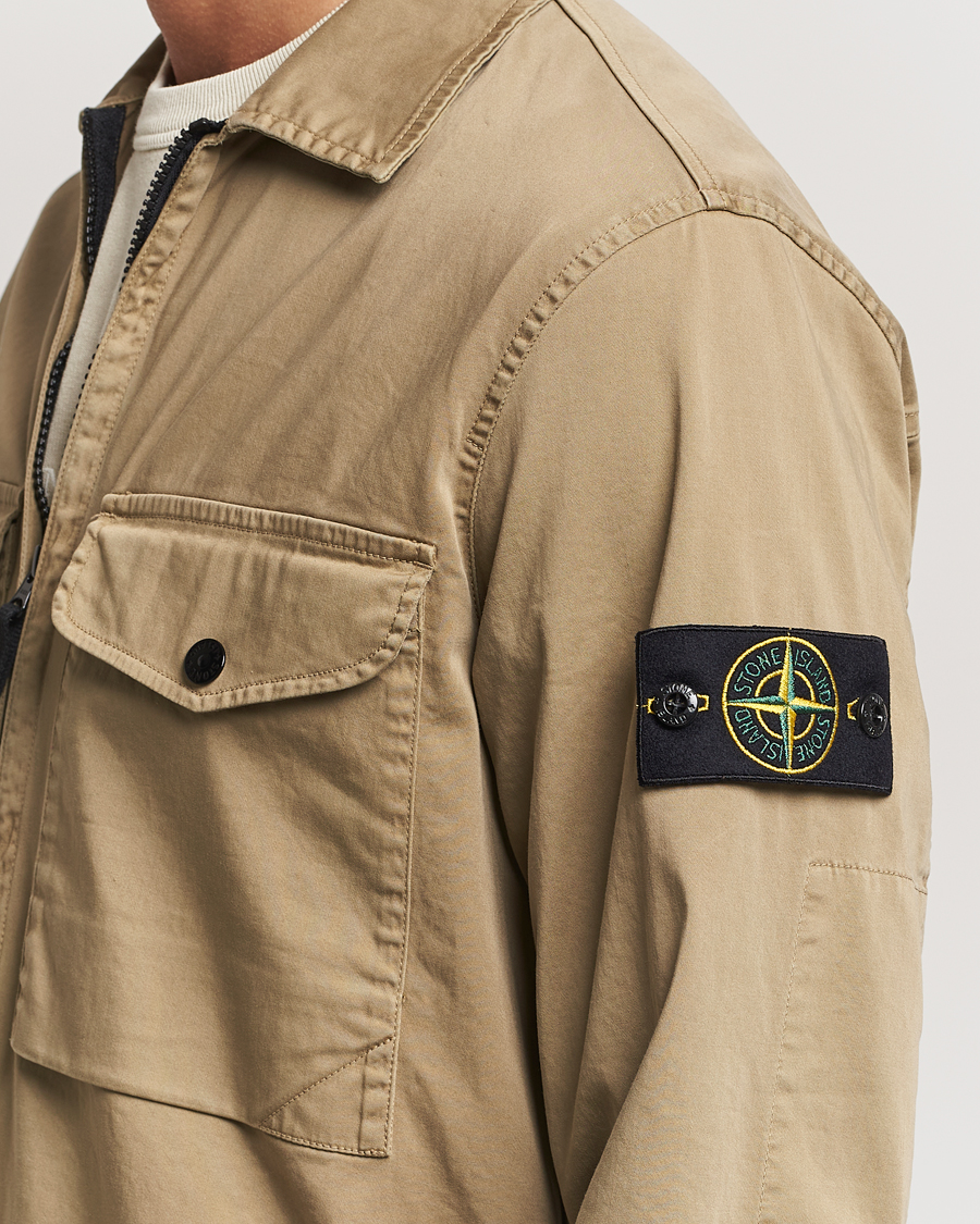 Homme | Chemises | Stone Island | Garment Dyed Cotton Zip Overshirt Biscuit
