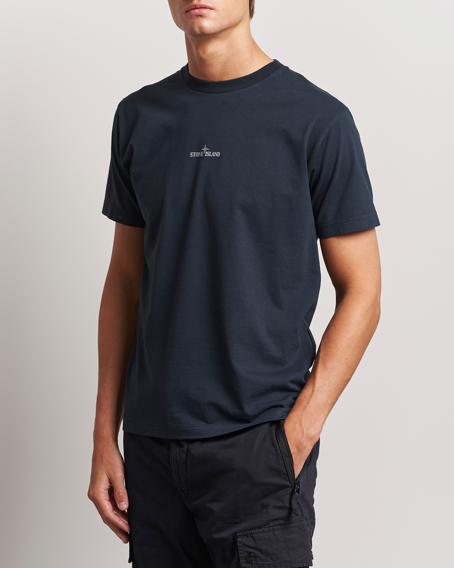 Homme | T-shirts | Stone Island | Garment Dyed Jersey Logo T-Shirt Navy Blue