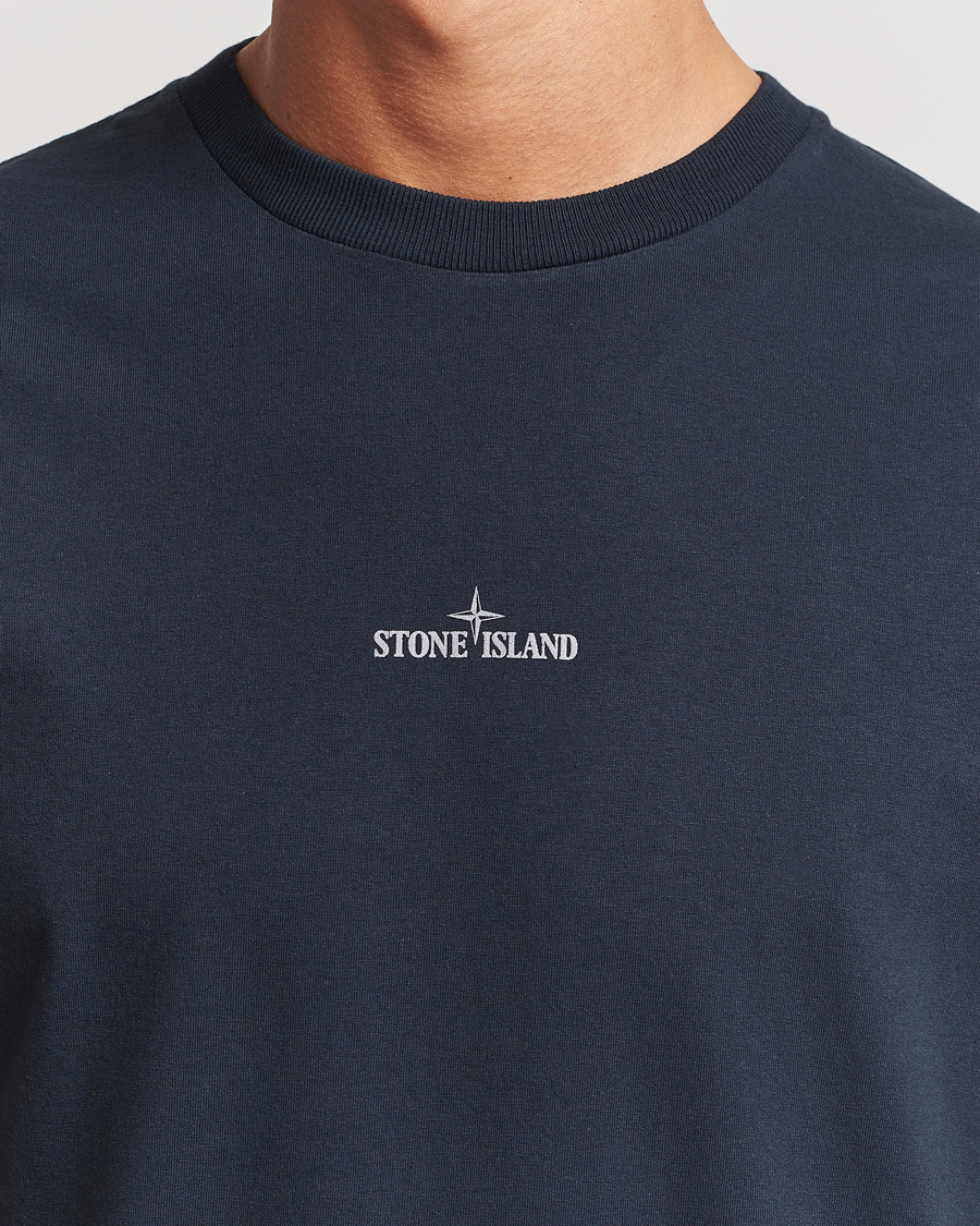 Homme | T-shirts | Stone Island | Garment Dyed Jersey Logo T-Shirt Navy Blue