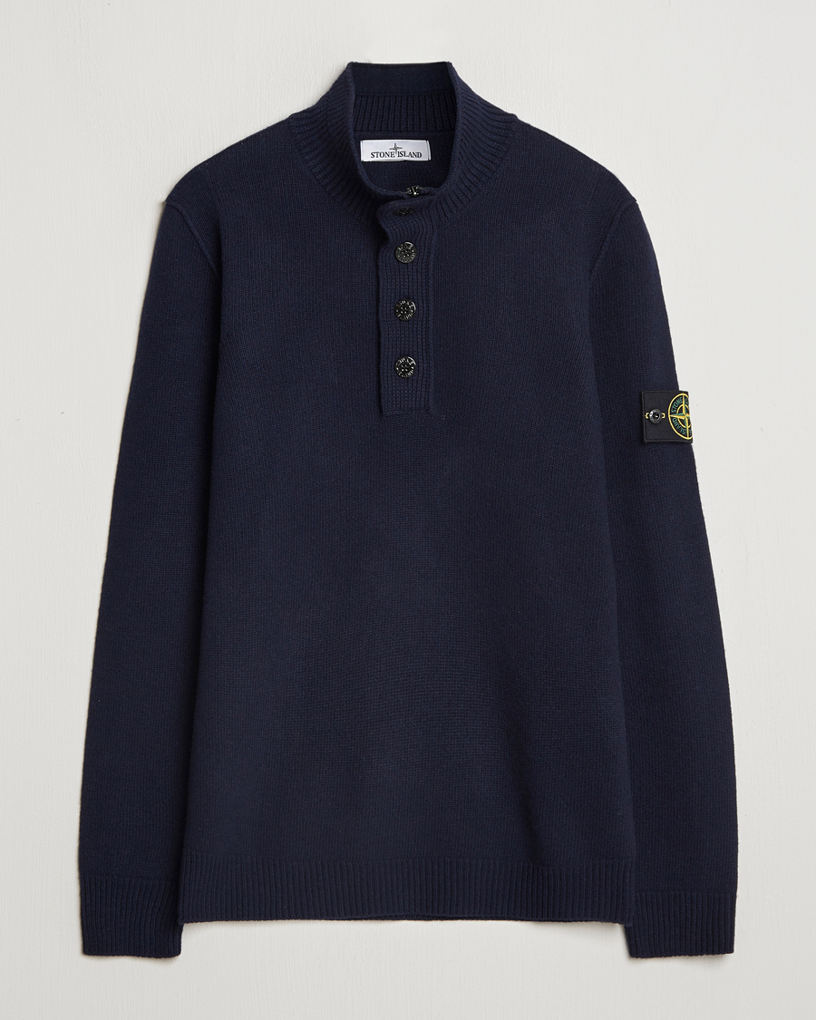 Homme | Pulls Et Tricots | Stone Island | Knitted Lambswool Half Button Zip Navy Blue