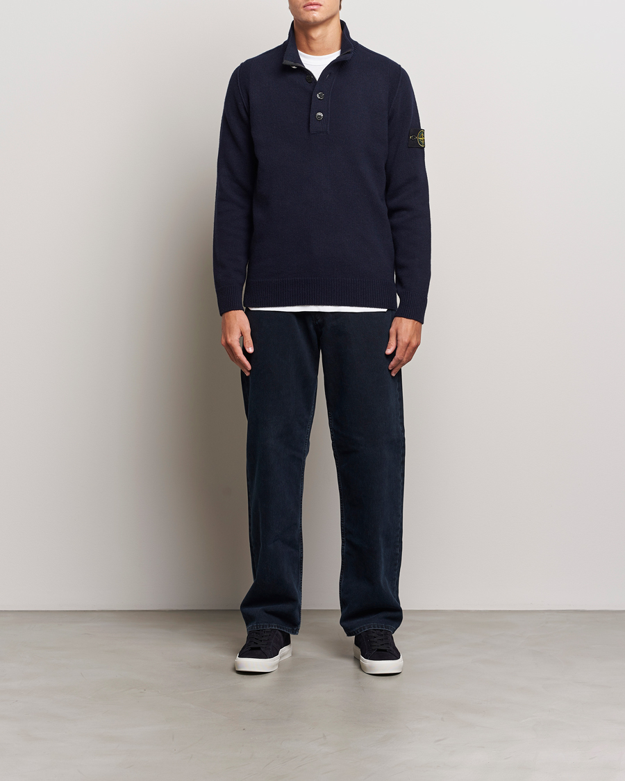 Homme | Pulls Et Tricots | Stone Island | Knitted Lambswool Half Button Zip Navy Blue