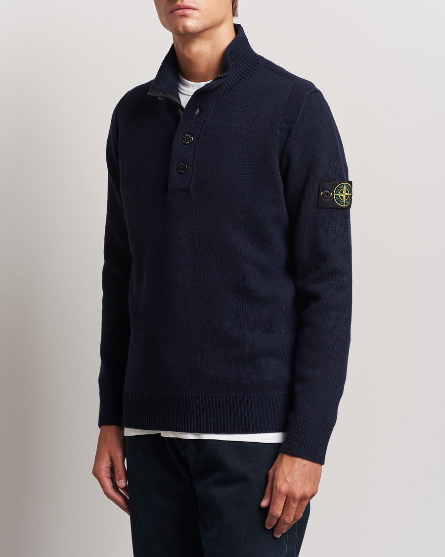 Homme | Pulls Et Tricots | Stone Island | Knitted Lambswool Half Button Zip Navy Blue