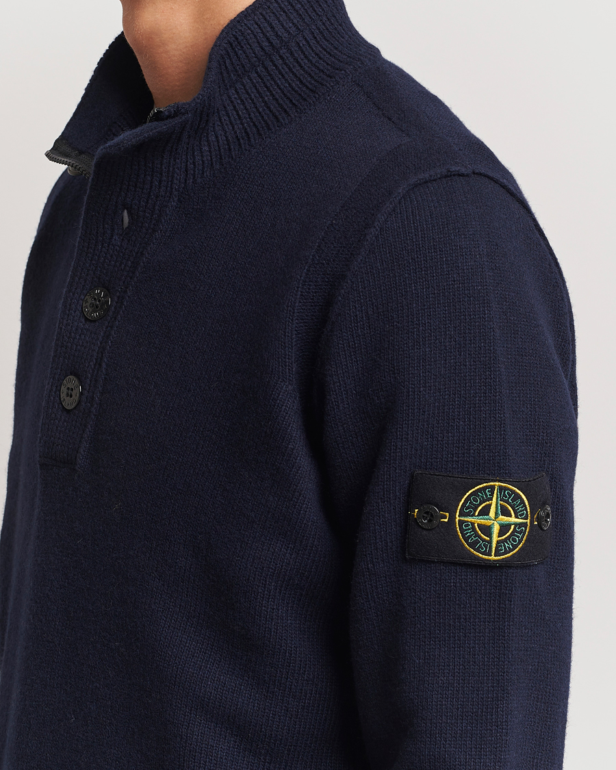 Homme | Pulls Et Tricots | Stone Island | Knitted Lambswool Half Button Zip Navy Blue