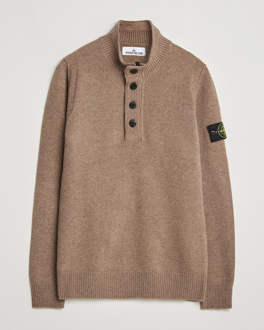 Homme | Pulls Et Tricots | Stone Island | Knitted Lambswool Half Button Zip Walnut