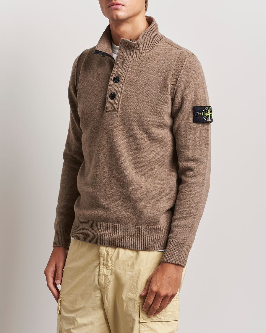 Homme | Pulls Et Tricots | Stone Island | Knitted Lambswool Half Button Zip Walnut