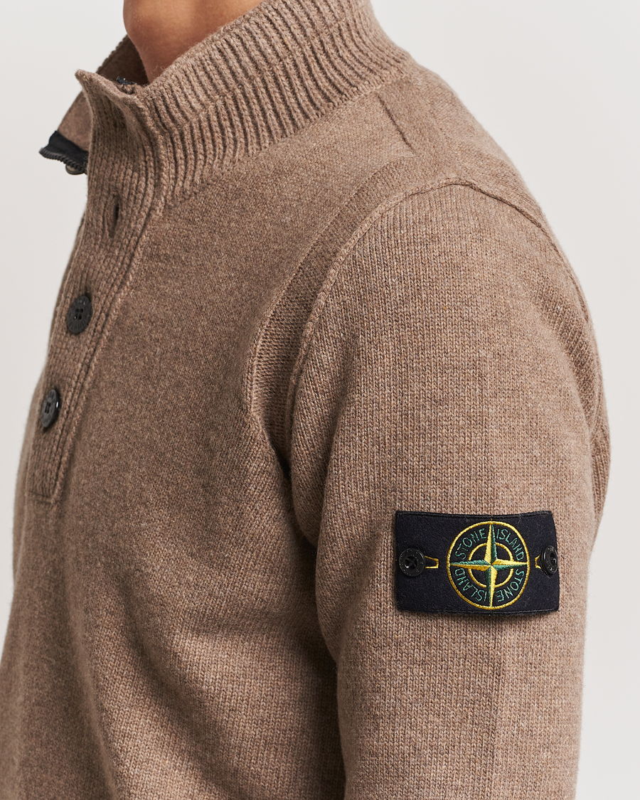 Homme | Pulls Et Tricots | Stone Island | Knitted Lambswool Half Button Zip Walnut