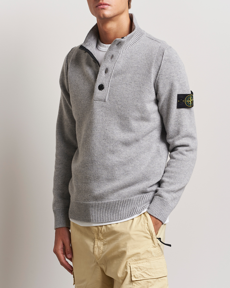 Homme | Pulls Et Tricots | Stone Island | Knitted Lambswool Half Button Zip Melange Grey