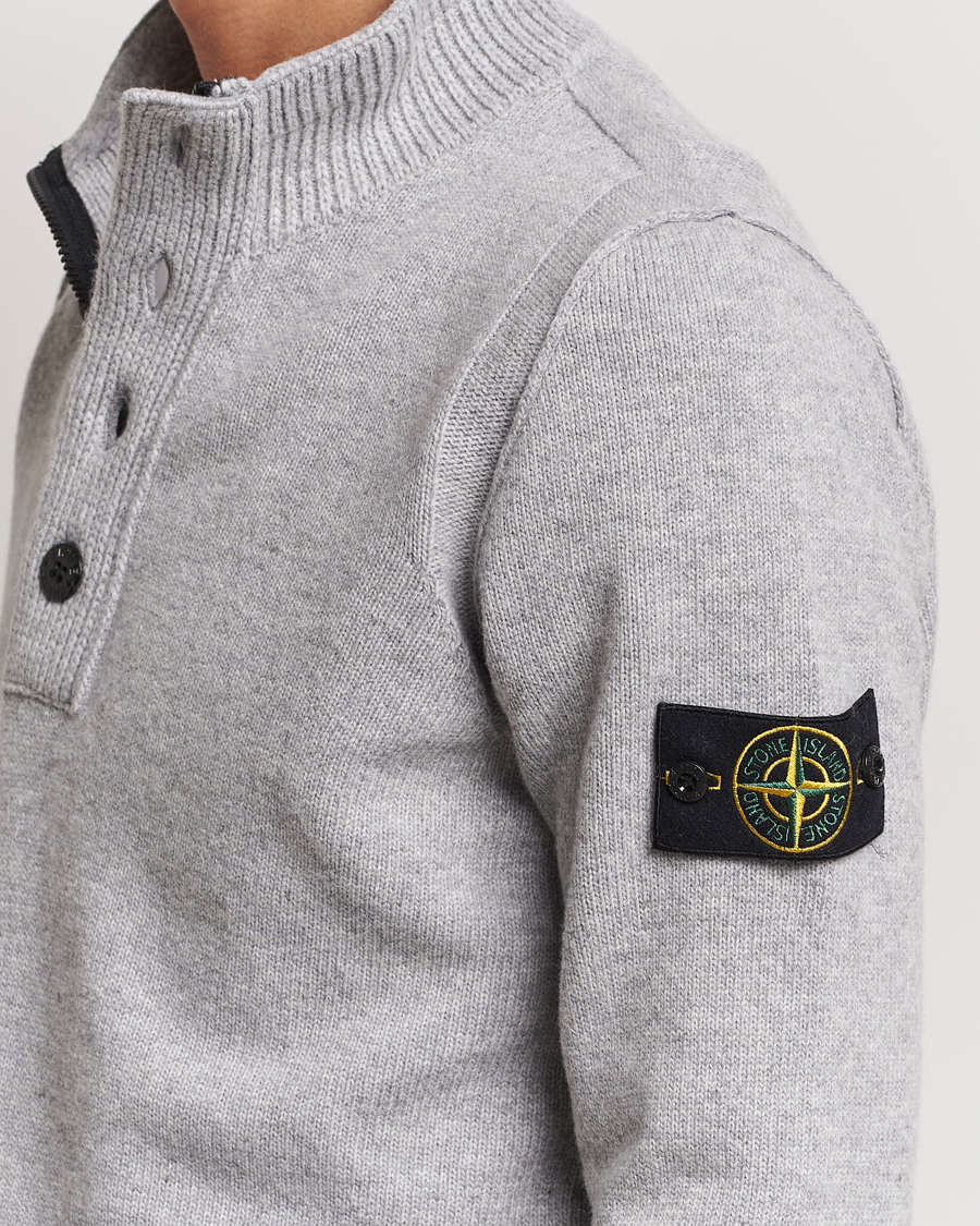 Homme | Pulls Et Tricots | Stone Island | Knitted Lambswool Half Button Zip Melange Grey