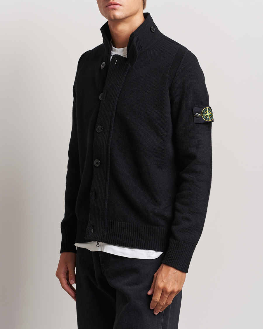 Homme | Pulls Et Tricots | Stone Island | Knitted Lambswool Zip Cardigan Black