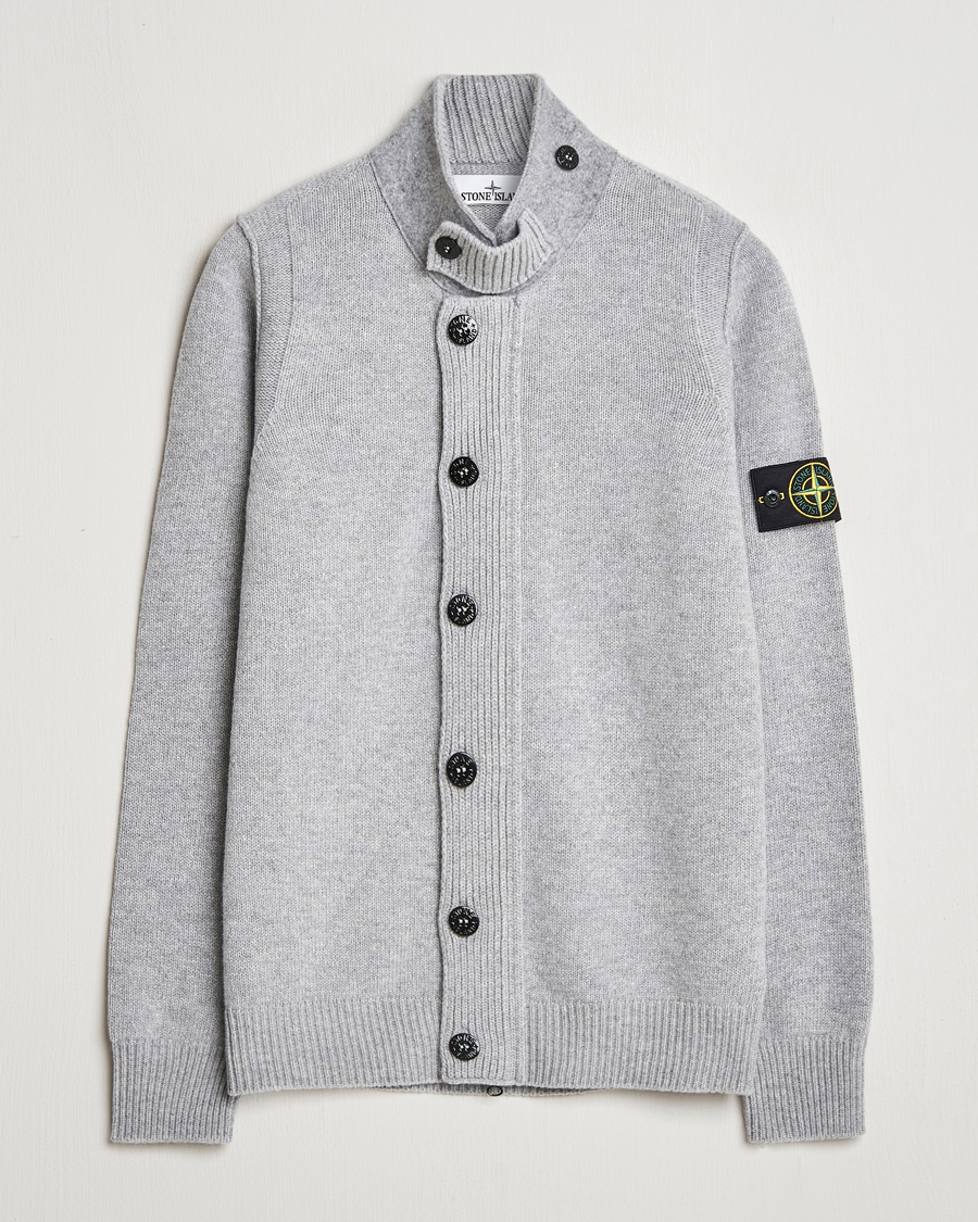 Homme | Pulls Et Tricots | Stone Island | Knitted Lambswool Zip Cardigan Melange Grey