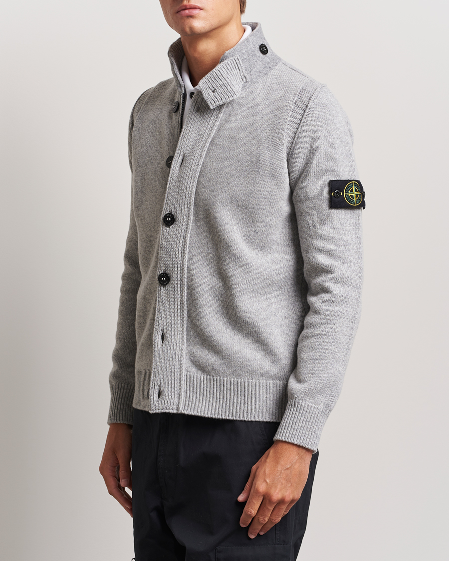 Homme | Pulls Et Tricots | Stone Island | Knitted Lambswool Zip Cardigan Melange Grey