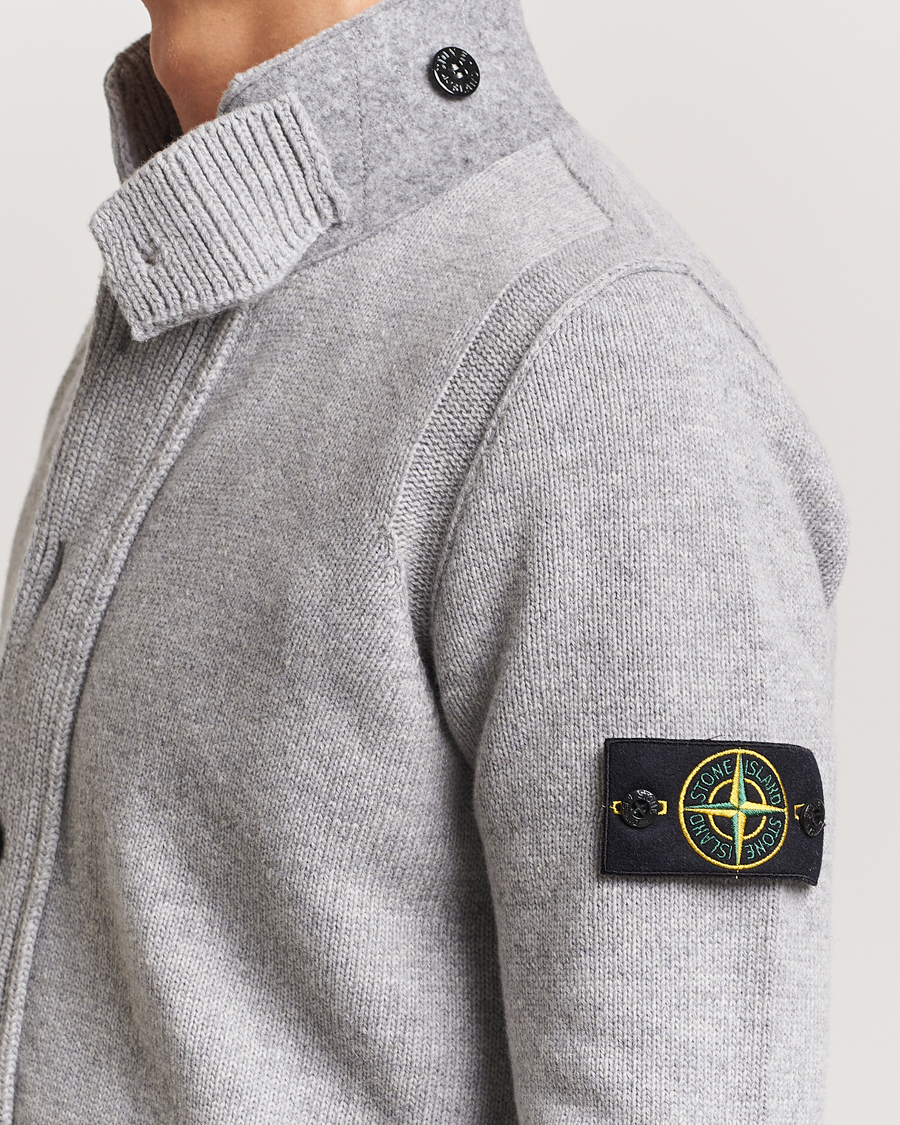 Homme | Pulls Et Tricots | Stone Island | Knitted Lambswool Zip Cardigan Melange Grey
