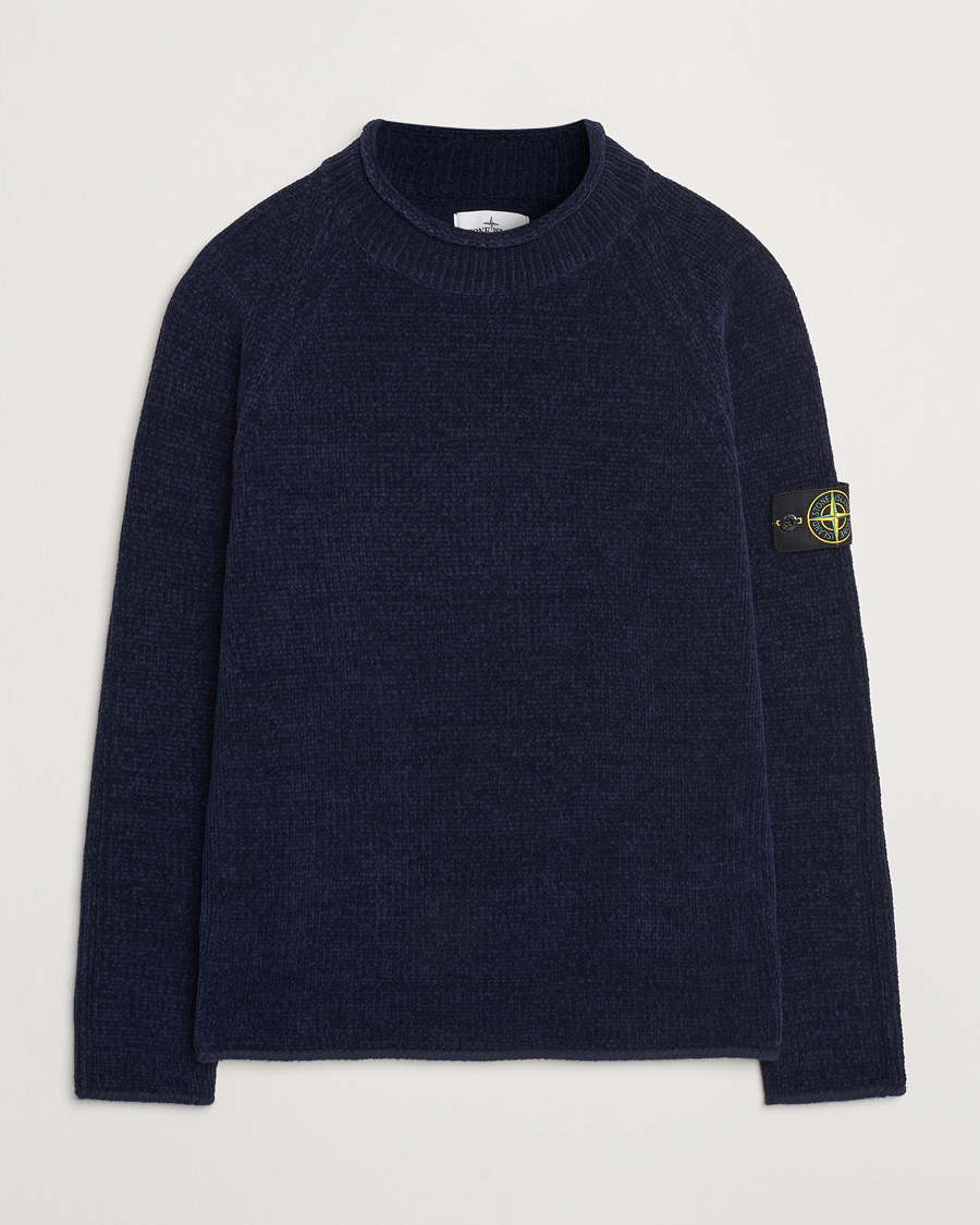 Homme | Pulls Et Tricots | Stone Island | Cotton Chenille Mock Neck Navy Blue