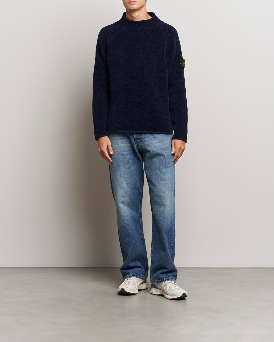 Homme | Pulls Et Tricots | Stone Island | Cotton Chenille Mock Neck Navy Blue