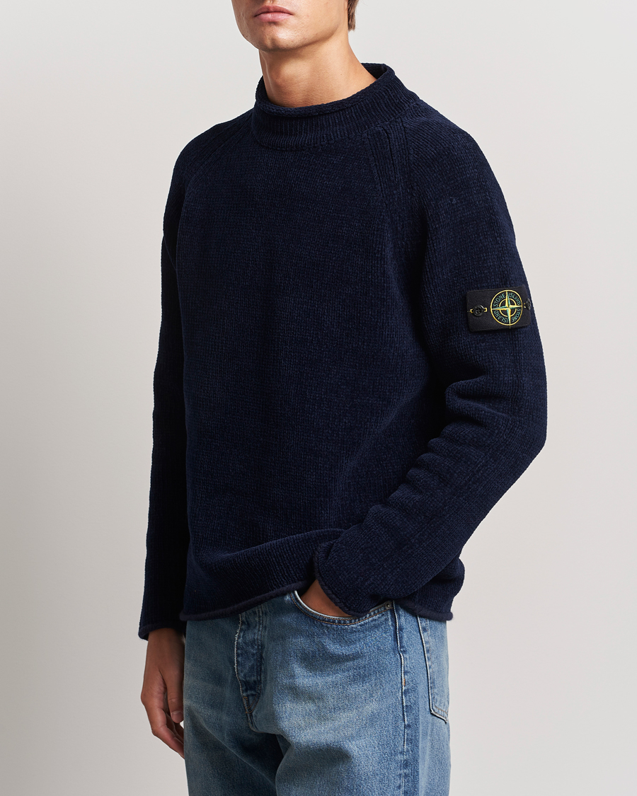 Homme | Pulls Et Tricots | Stone Island | Cotton Chenille Mock Neck Navy Blue