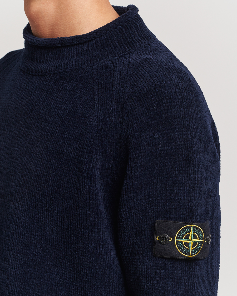 Homme | Pulls Et Tricots | Stone Island | Cotton Chenille Mock Neck Navy Blue