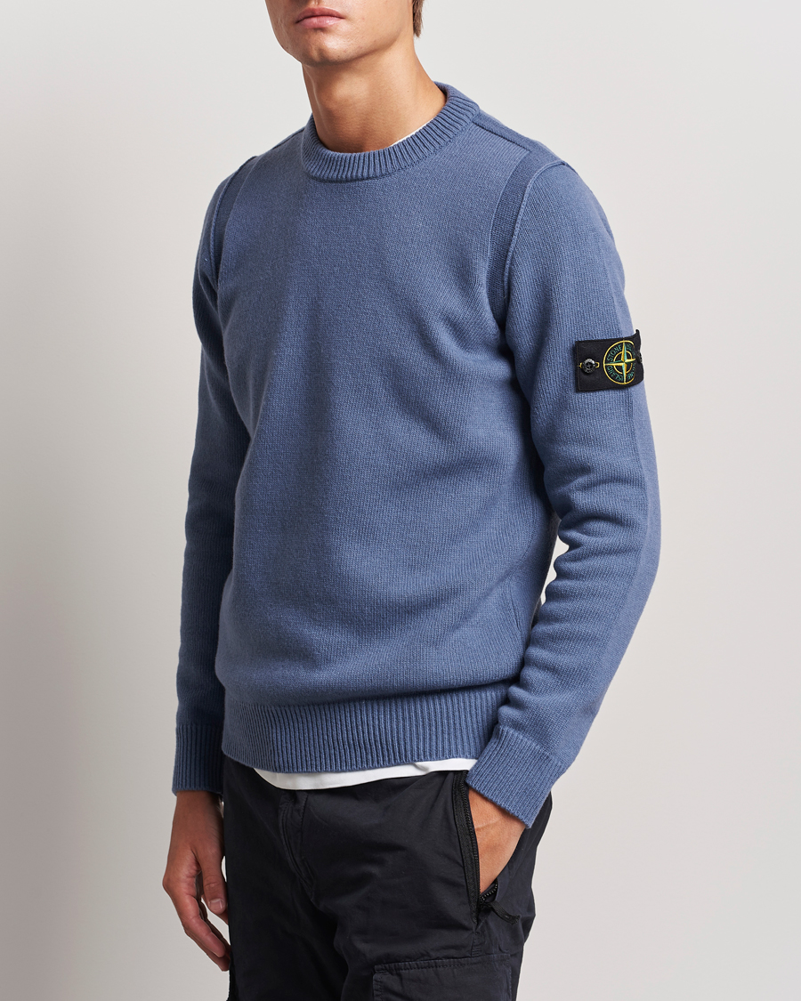 Homme | Pulls Et Tricots | Stone Island | Knitted Lambwool Sweater Mid Blue