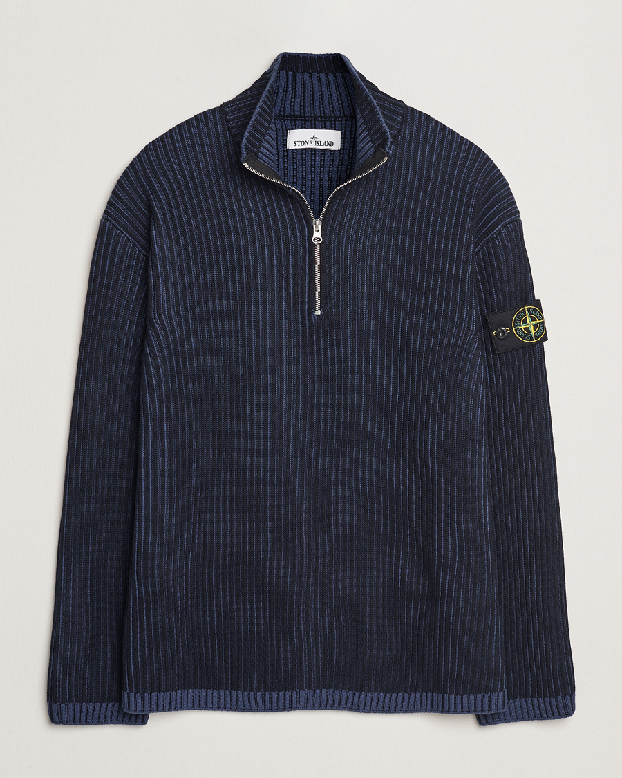 Stone Island Full Rib Wool Half Zip Navy Blue - Acheter Stone