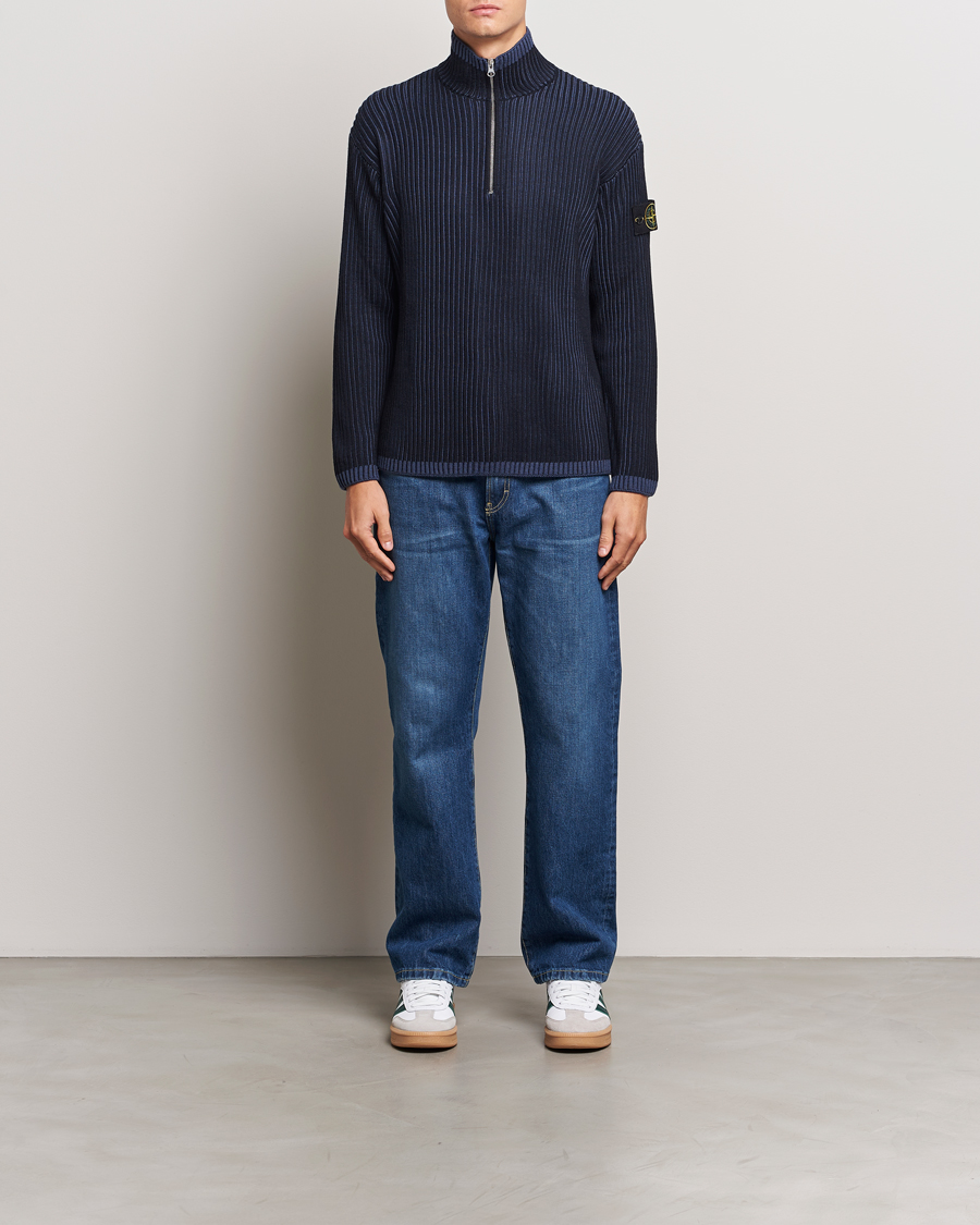 Homme | Pulls Et Tricots | Stone Island | Full Rib Wool Half Zip Navy Blue