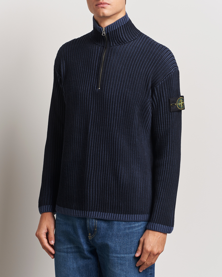 Homme | Pulls Et Tricots | Stone Island | Full Rib Wool Half Zip Navy Blue