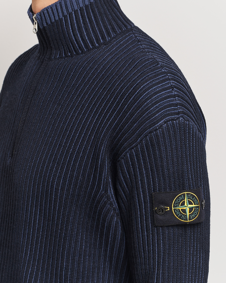 Homme | Pulls Et Tricots | Stone Island | Full Rib Wool Half Zip Navy Blue