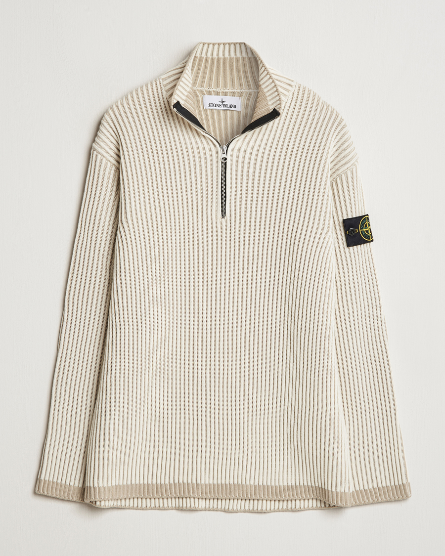 Homme | Pulls Et Tricots | Stone Island | Full Rib Wool Half Zip Natural