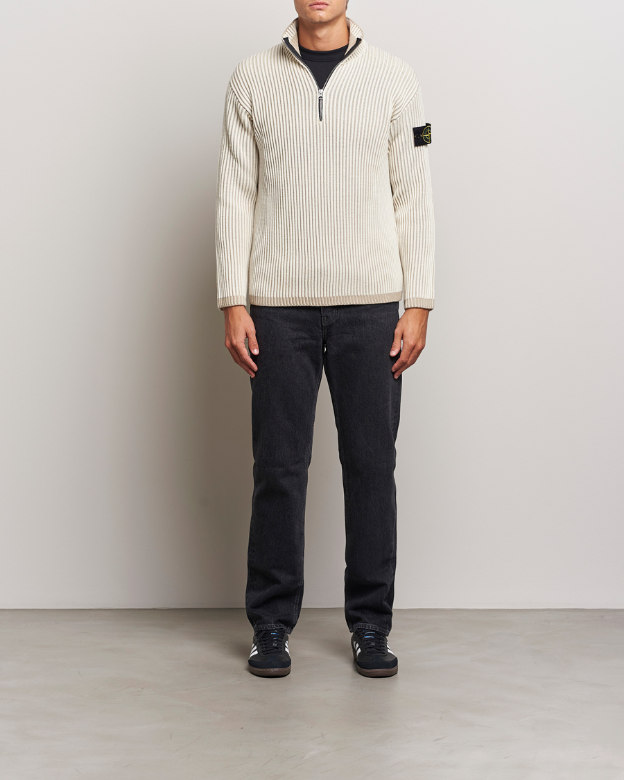 Homme | Pulls Et Tricots | Stone Island | Full Rib Wool Half Zip Natural