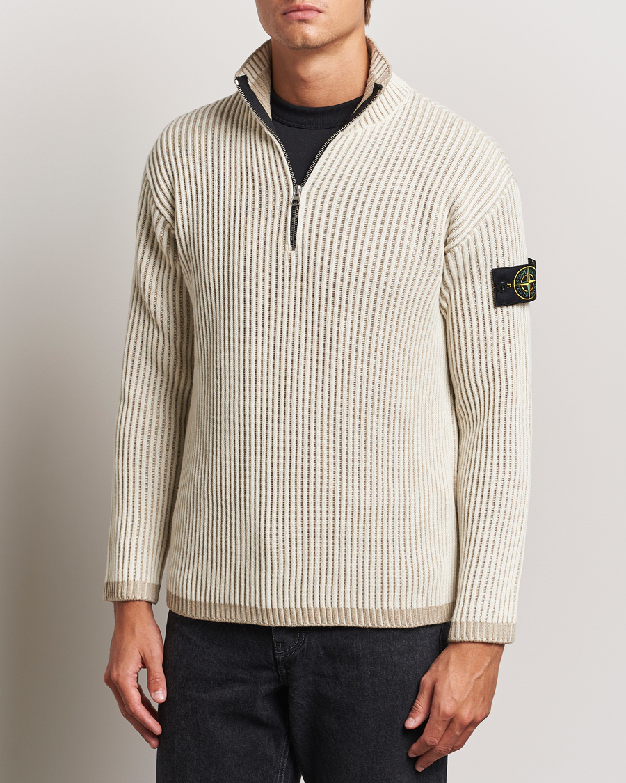 Homme | Pulls Et Tricots | Stone Island | Full Rib Wool Half Zip Natural