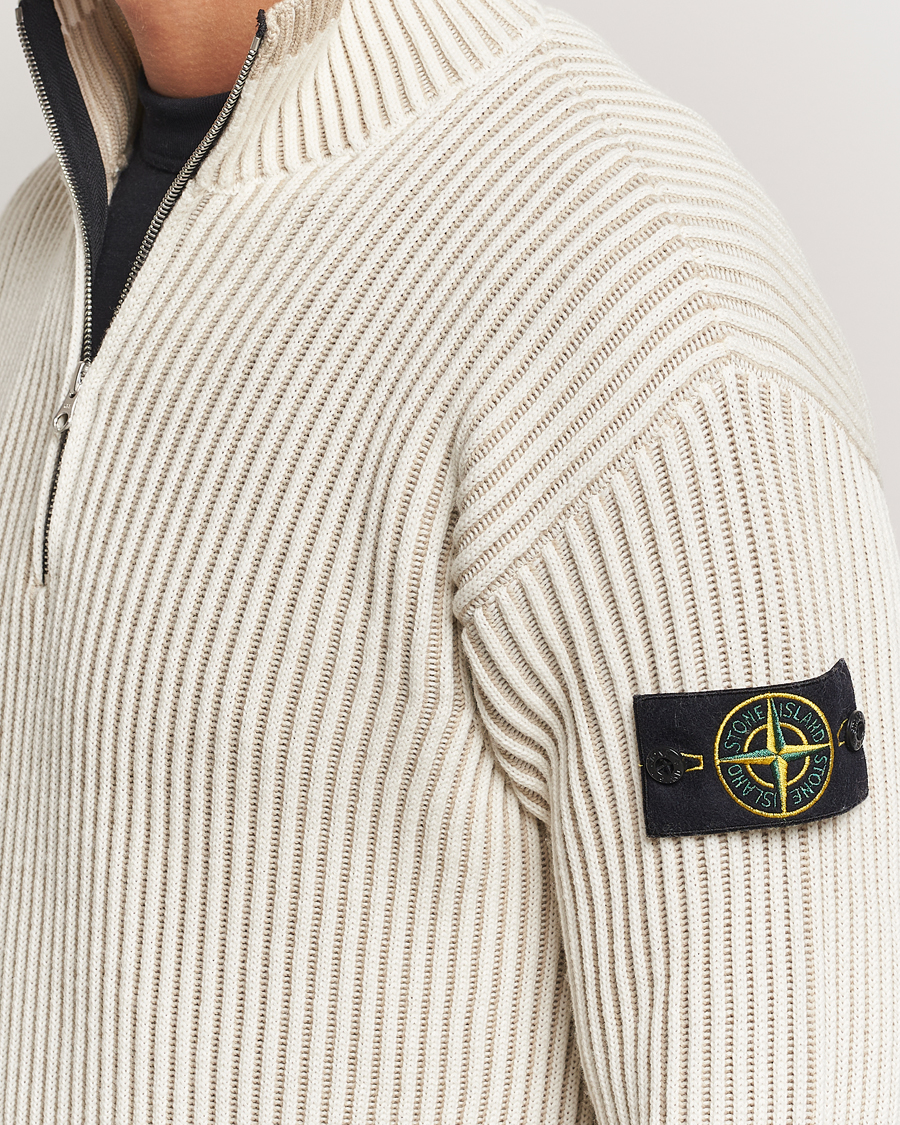 Homme | Pulls Et Tricots | Stone Island | Full Rib Wool Half Zip Natural
