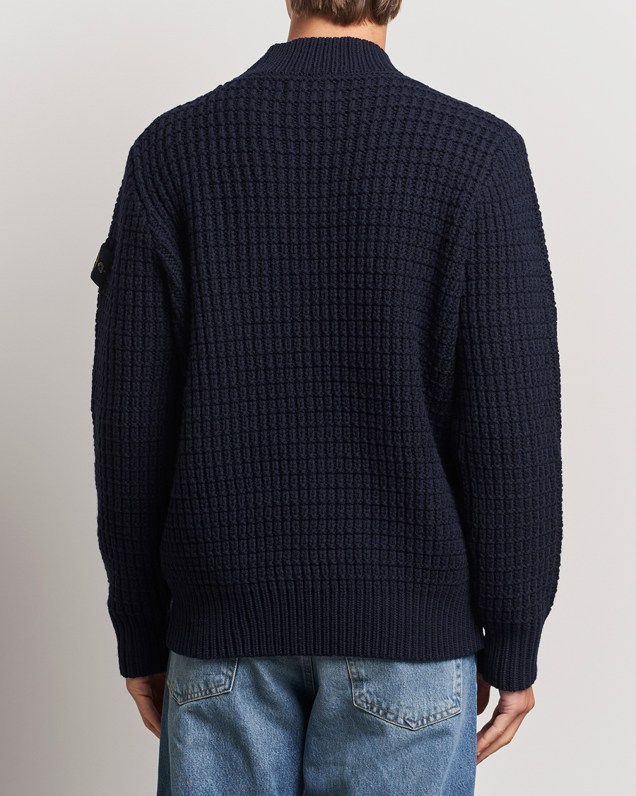 Homme | Pulls Et Tricots | Stone Island | Checkered Rib Stich Wool Mock Neck Navy Blue