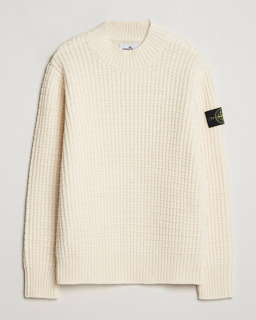 Homme | Pulls Et Tricots | Stone Island | Checkered Rib Stich Wool Mock Neck Natural