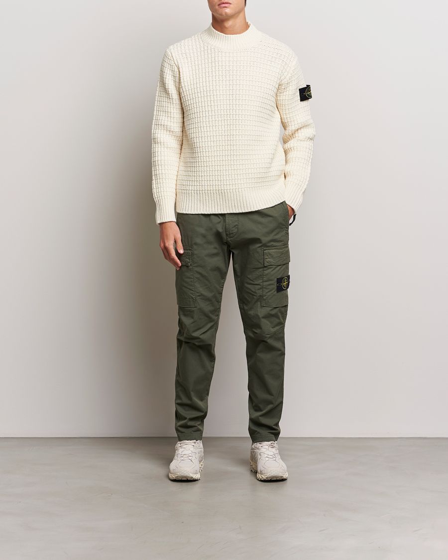 Homme | Pulls Et Tricots | Stone Island | Checkered Rib Stich Wool Mock Neck Natural