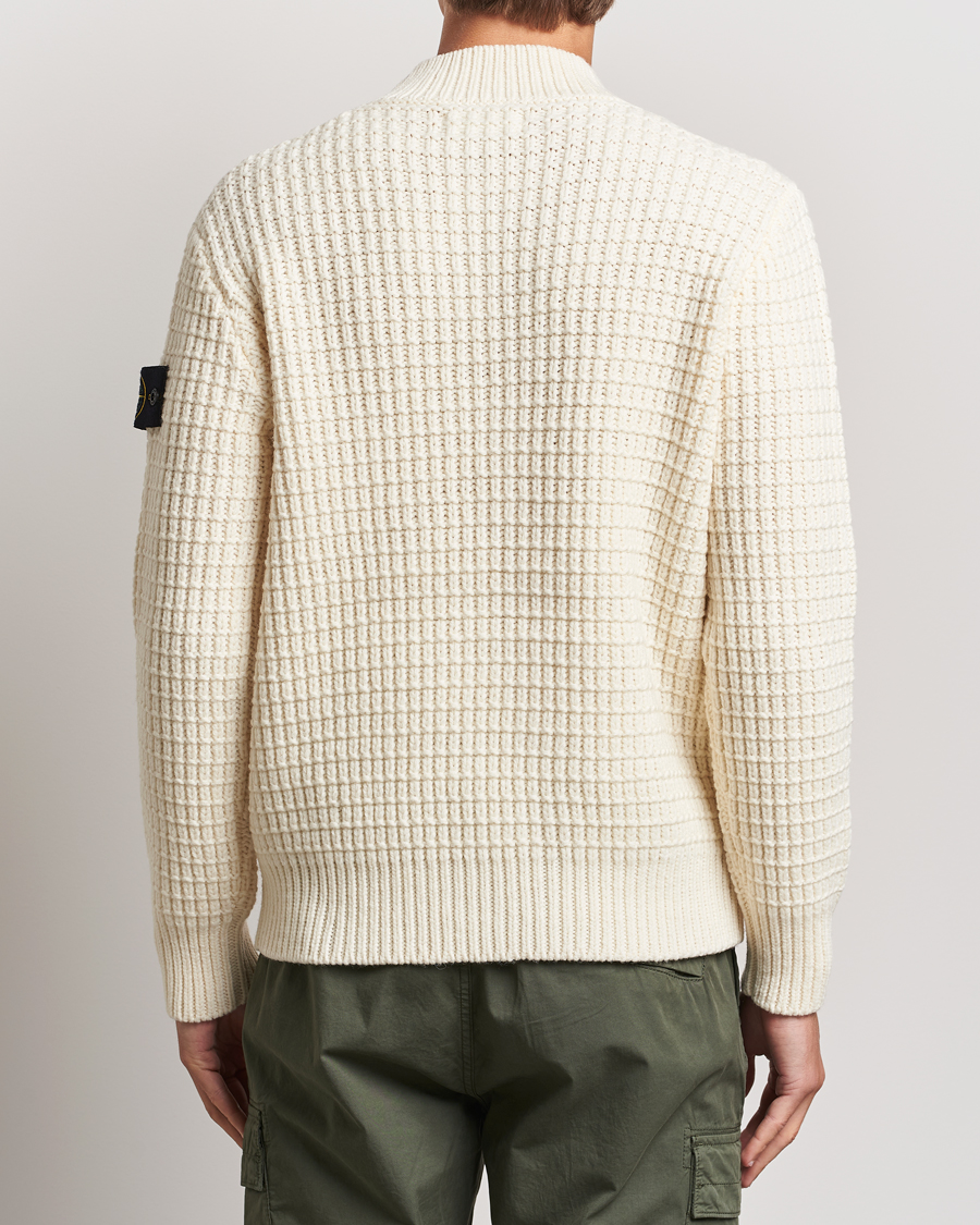 Homme | Pulls Et Tricots | Stone Island | Checkered Rib Stich Wool Mock Neck Natural