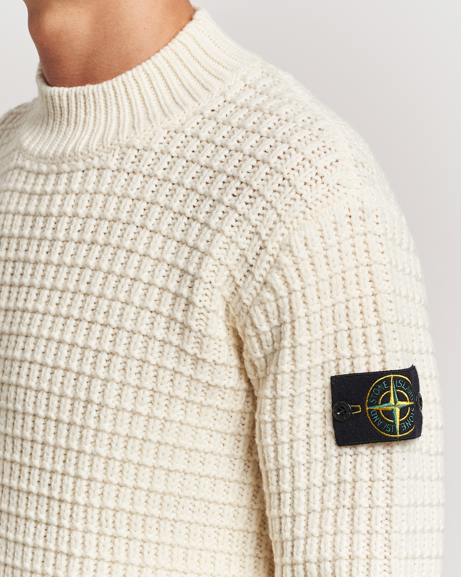 Homme | Pulls Et Tricots | Stone Island | Checkered Rib Stich Wool Mock Neck Natural