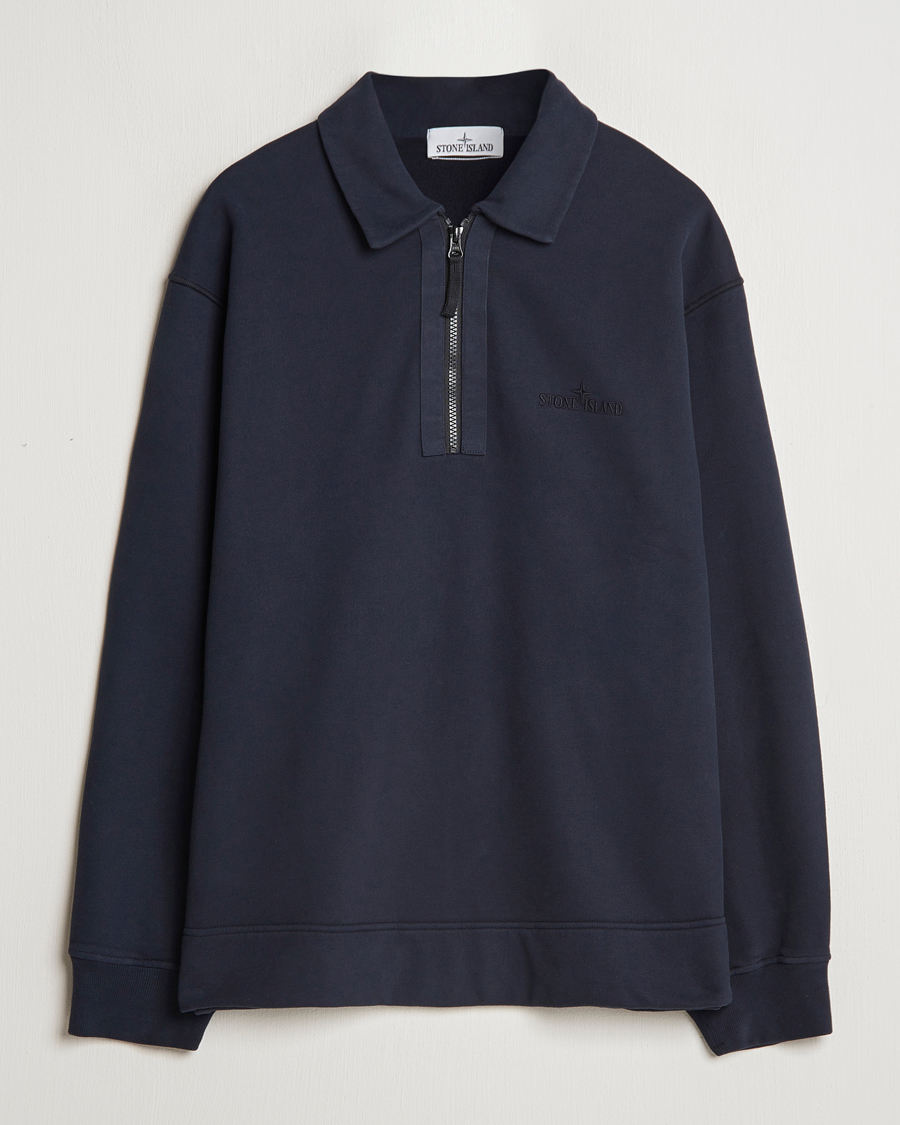 Homme | Pulls Et Tricots | Stone Island | Garment Dyed Fleece Zip Polo Navy Blue