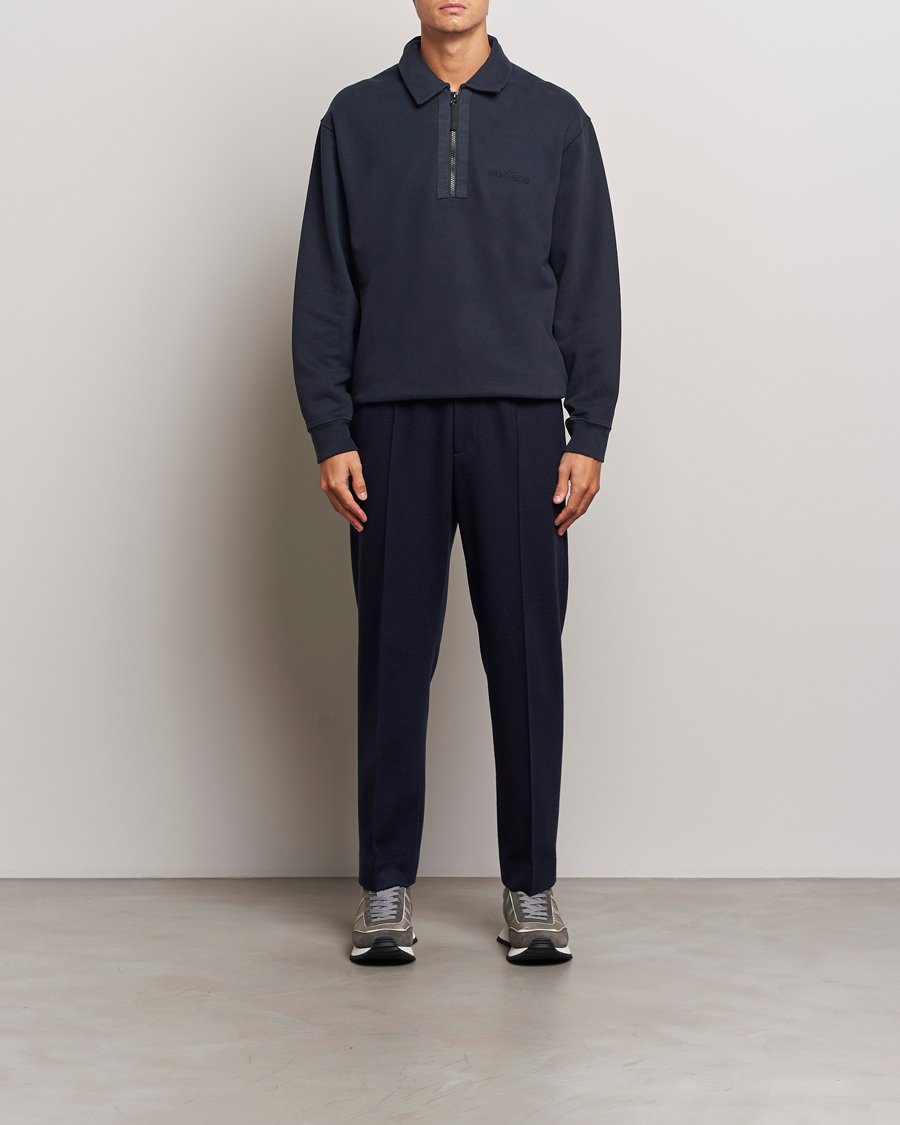 Homme | Pulls Et Tricots | Stone Island | Garment Dyed Fleece Zip Polo Navy Blue