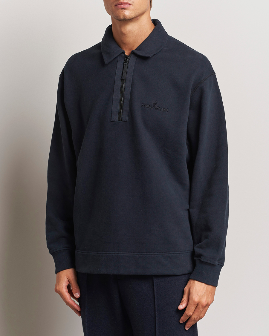 Homme | Pulls Et Tricots | Stone Island | Garment Dyed Fleece Zip Polo Navy Blue
