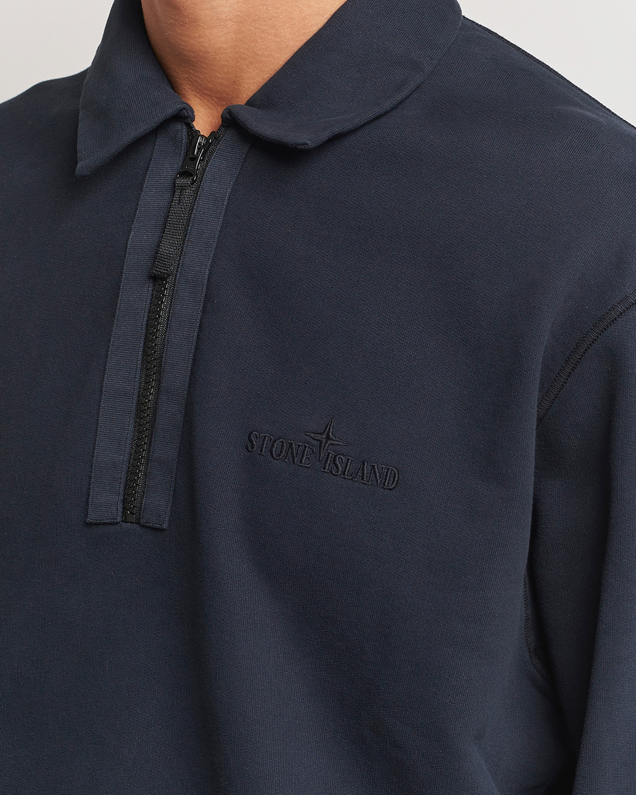Homme | Pulls Et Tricots | Stone Island | Garment Dyed Fleece Zip Polo Navy Blue