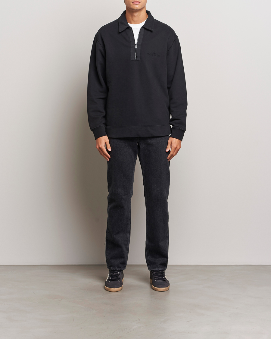 Homme | Pulls Et Tricots | Stone Island | Garment Dyed Fleece Zip Polo Black