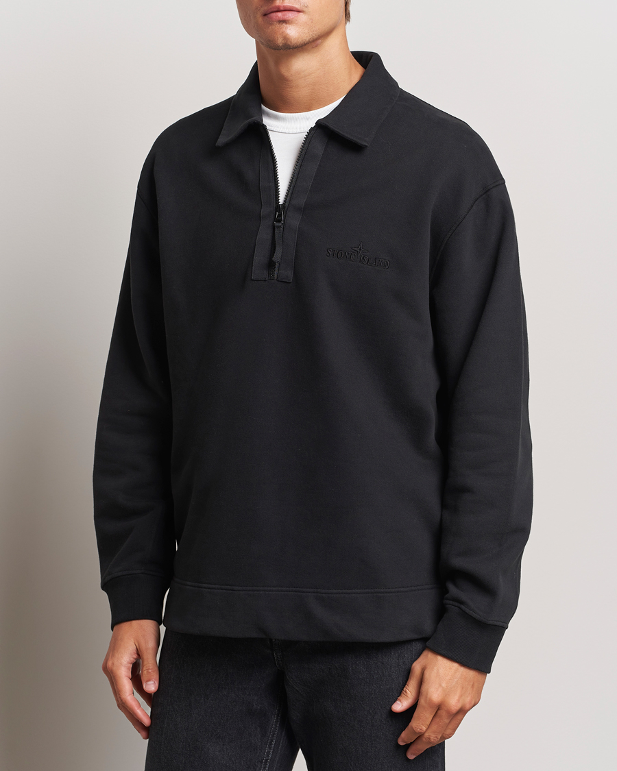 Homme | Pulls Et Tricots | Stone Island | Garment Dyed Fleece Zip Polo Black