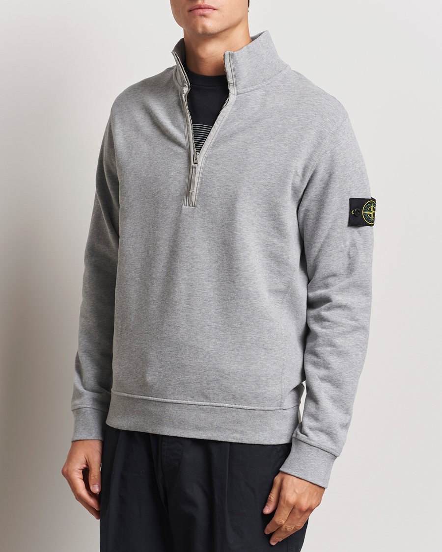 Stone Island Garment Dyed Fleece Half Zip Melange Grey - Acheter