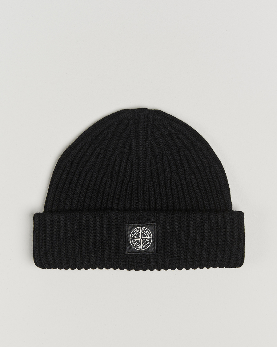 Homme | Stone Island Full Rib Wool Beanie Black | Stone Island | Full Rib Wool Beanie Black