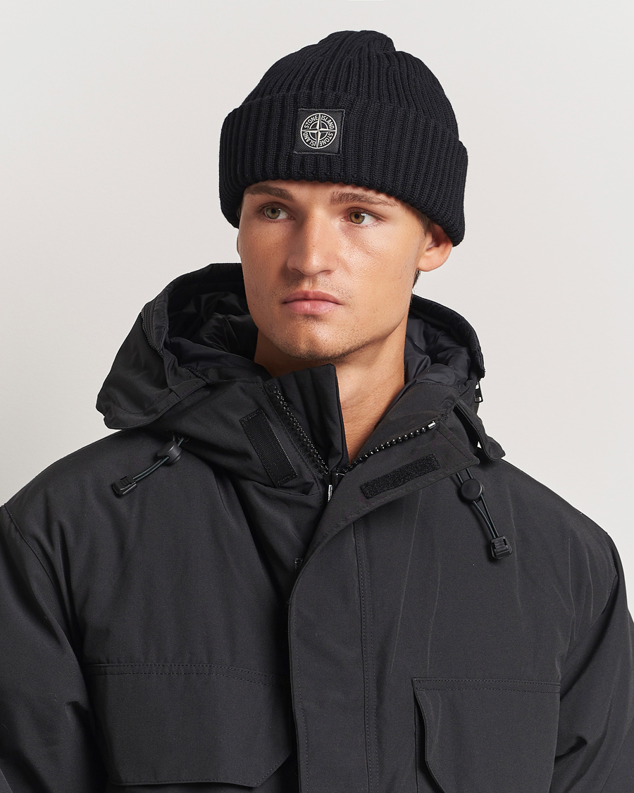 Homme | Stone Island Full Rib Wool Beanie Black | Stone Island | Full Rib Wool Beanie Black