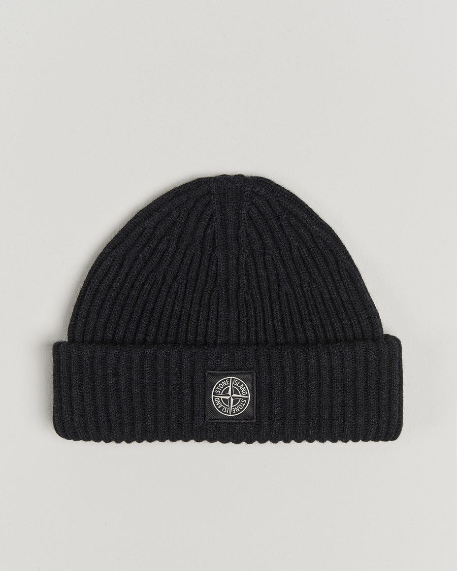 Homme | Stone Island Full Rib Wool Beanie Melange Charcoal | Stone Island | Full Rib Wool Beanie Melange Charcoal