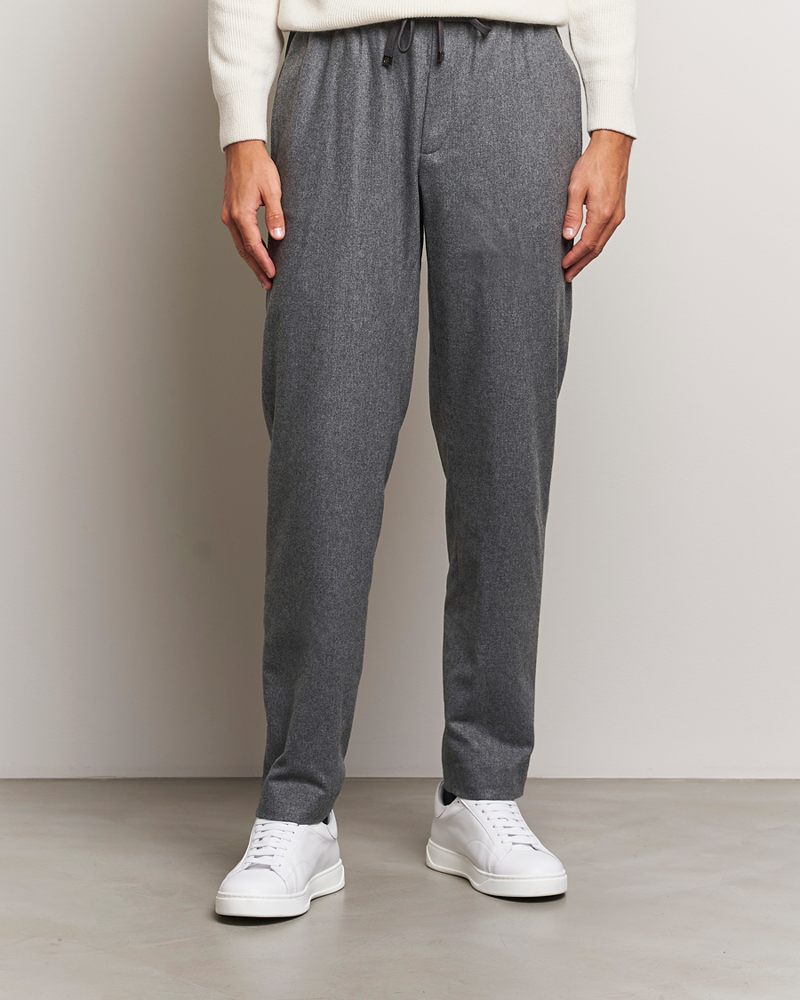 Homme | Pantalons | Moncler | Flannel Drawstring Pants Grey Melange