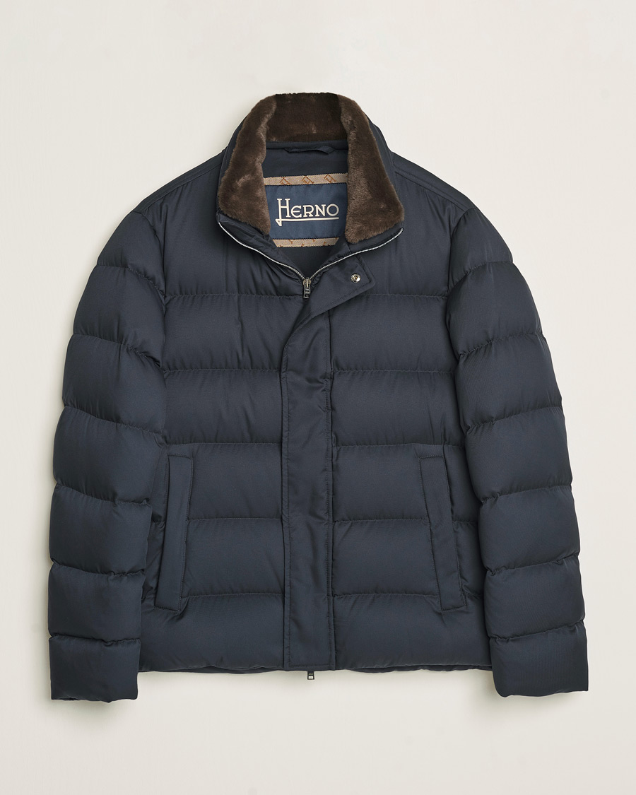 Homme | Manteaux Et Vestes | Herno | Faux Fur Down Jacket Navy
